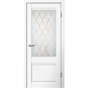 Межкомнатная дверь CLASSIC C01 Эмалит белый, матовое стекло Английская решетка