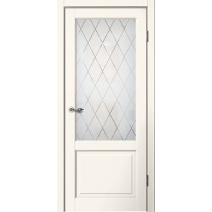 Межкомнатная дверь CLASSIC C02 Эмалит ваниль, матовое стекло Английская решетка