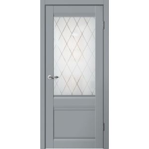 Межкомнатная дверь CLASSIC C01 Эмалит серый, матовое стекло Английская решетка