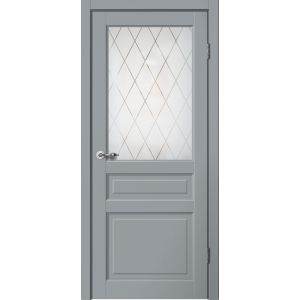 Межкомнатная дверь CLASSIC C03 Эмалит серый, матовое стекло Английская решетка