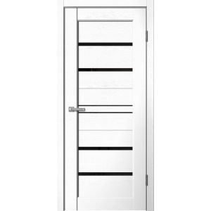 Межкомнатная дверь STATUS ST02 ПВХ Snow soft, стекло Lacobel черное