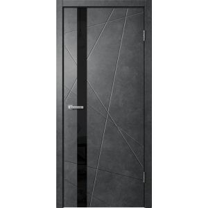 Межкомнатная дверь LINE02 ПВХ Бетон темный, стекло Lacobel черное