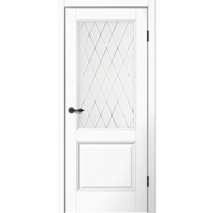 Межкомнатная дверь MONE M93 Эмалит белый, матовое стекло Английская решетка