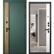 Входная дверь ДИЛАЙН Авокадо (Черный муар+ Velluto Avocado/ Дуб браун+ Velluto Bianco)