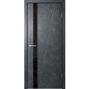 Межкомнатная дверь LINE02 ПВХ Бетон темный, стекло Lacobel черное